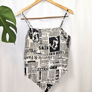 Live 4 Truth Black and White Newspaper Print Camisole Size L